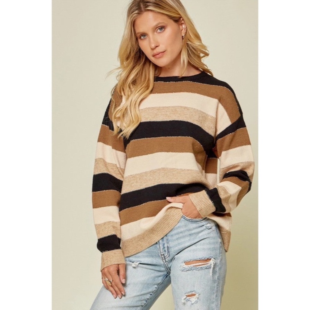 ✨NWT✨ Andrée by Unit Colorblock Stripe Sweater - Black/Tan - Size 1X